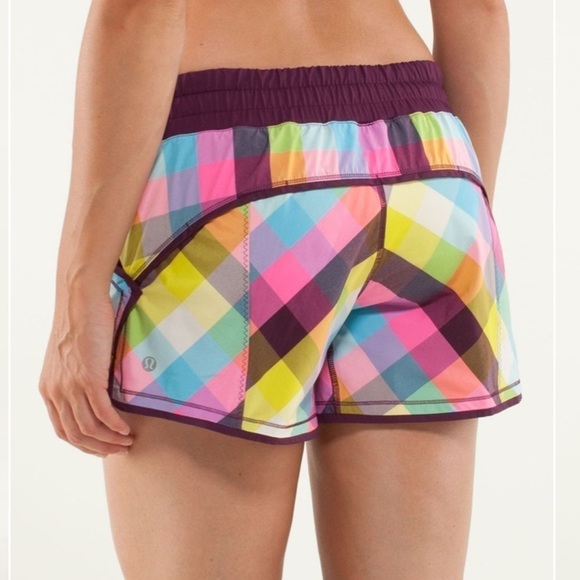 Lululemon Shake & Break Running Gym Shorts Sea Check Multi / Plum W7886S Lined - Picture 1 of 9